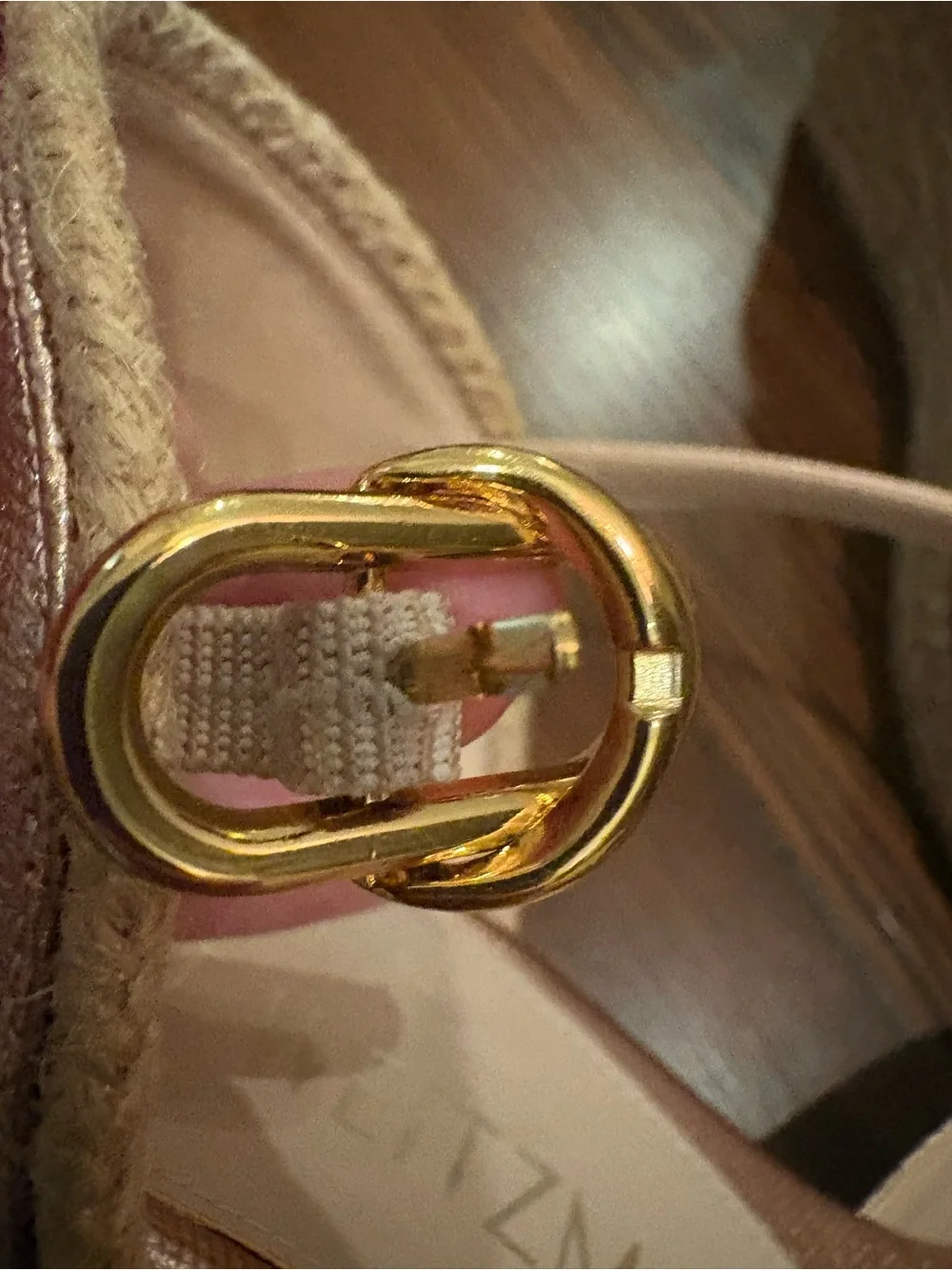 Stuart Weitzman Metallic Rose Gold Espadrille Wedge Sandals
